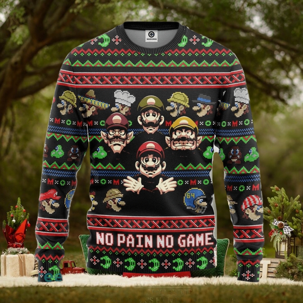 Mario No Pain No Game Ugly Christmas Sweater Gift For Men Women Mario No Pain No Game Ugly Christmas Sweater Gift For Men Women