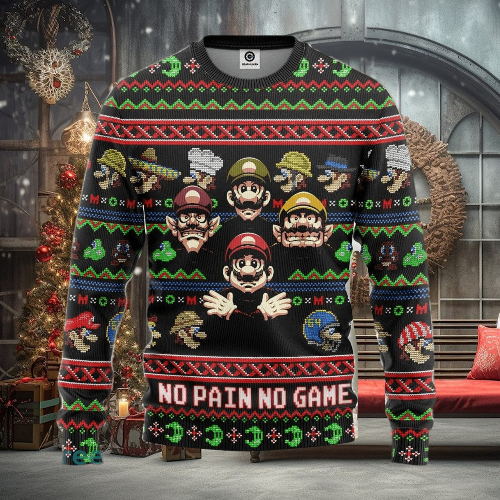 Mario No Pain No Game Ugly Christmas Sweater Gift For Men Women Mario No Pain No Game Ugly Christmas Sweater Gift For Men Women