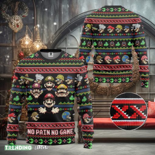 Mario No Pain No Game Ugly Super Mario Luigi Ugly Sweater Bowser Mario Bros Video Game Xmas