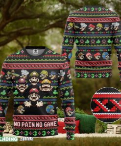 Mario No Pain No Game Ugly Super Mario Luigi Ugly Sweater Bowser Mario Bros Video Game Xmas