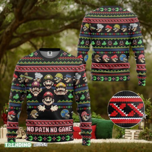 Mario No Pain No Game Ugly Super Mario Luigi Ugly Sweater Bowser Mario Bros Video Game Xmas
