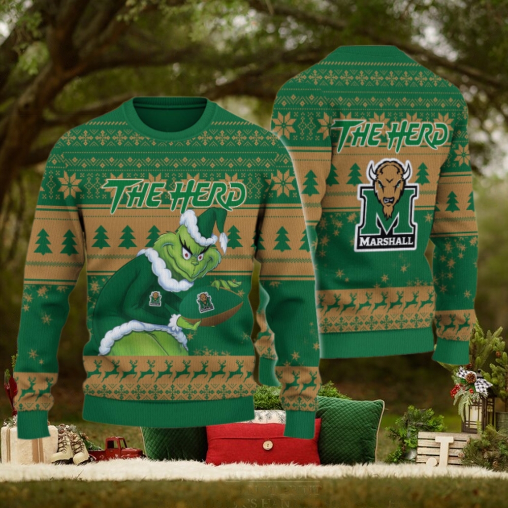 Marshall Thundering Herd Grinch Ugly Christmas Sweater Marshall Thundering Herd Grinch Ugly Christmas Sweater