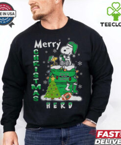 Marshall Thundering Herd Snoopy And Woodstock Merry Christmas Shirt