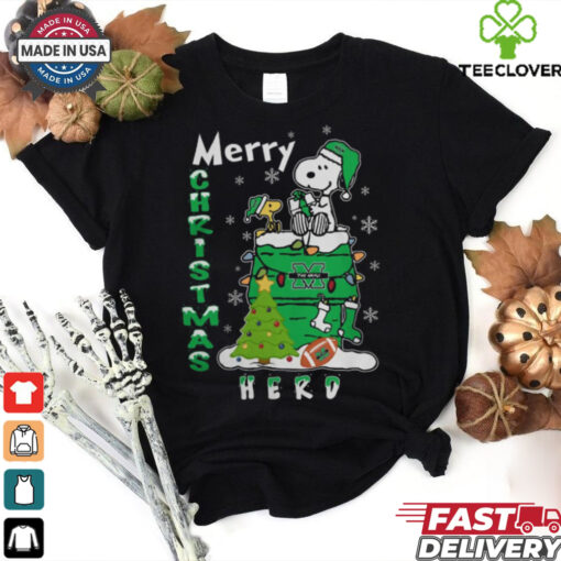 Marshall Thundering Herd Snoopy And Woodstock Merry Christmas Shirt