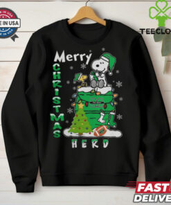 Marshall Thundering Herd Snoopy And Woodstock Merry Christmas Shirt