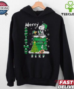 Marshall Thundering Herd Snoopy And Woodstock Merry Christmas Shirt