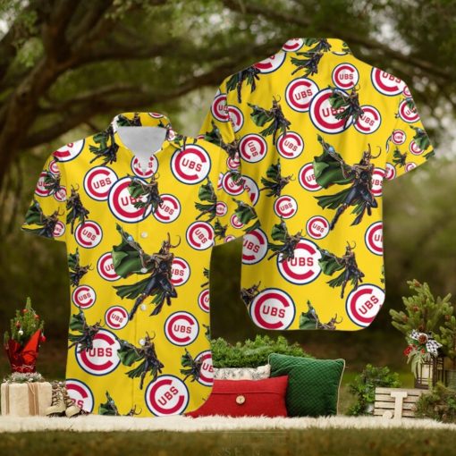 Marvel Avengers Edge Game Loki Hawaiian Button Up Shirt Mens Chicago Cubs