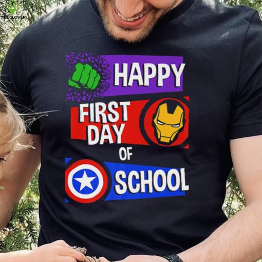 Marvel Avengers Happy First Day Of School Text T Shirt