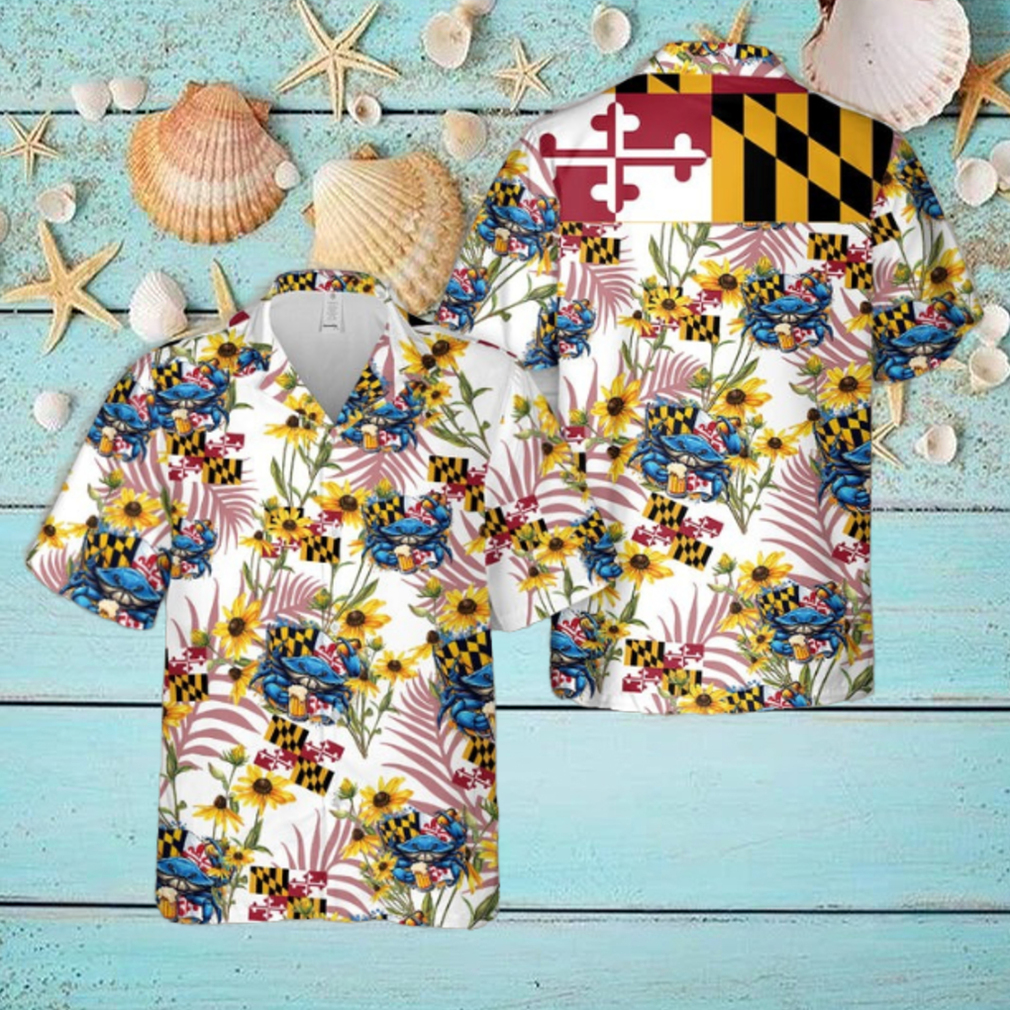 Maryland Flag Blue Crab, Cold Beer, Softball Hawaiian Shirt Maryland Flag Blue Crab, Cold Beer, Softball Hawaiian Shirt