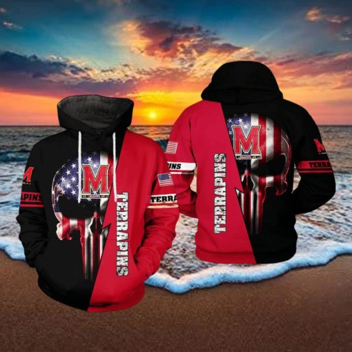 Maryland Terrapins NCAA US Flag Skull 3D Printed Hoodie