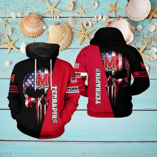 Maryland Terrapins NCAA US Flag Skull 3D Printed Hoodie