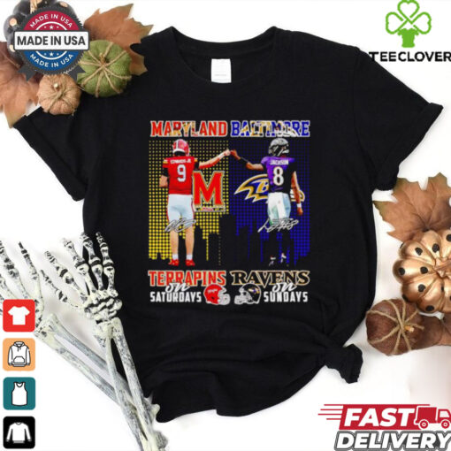 Maryland Terrapins on Saturdays and Baltimore Ravens on Sundays Edwards Jr and Jackson signatures shirt