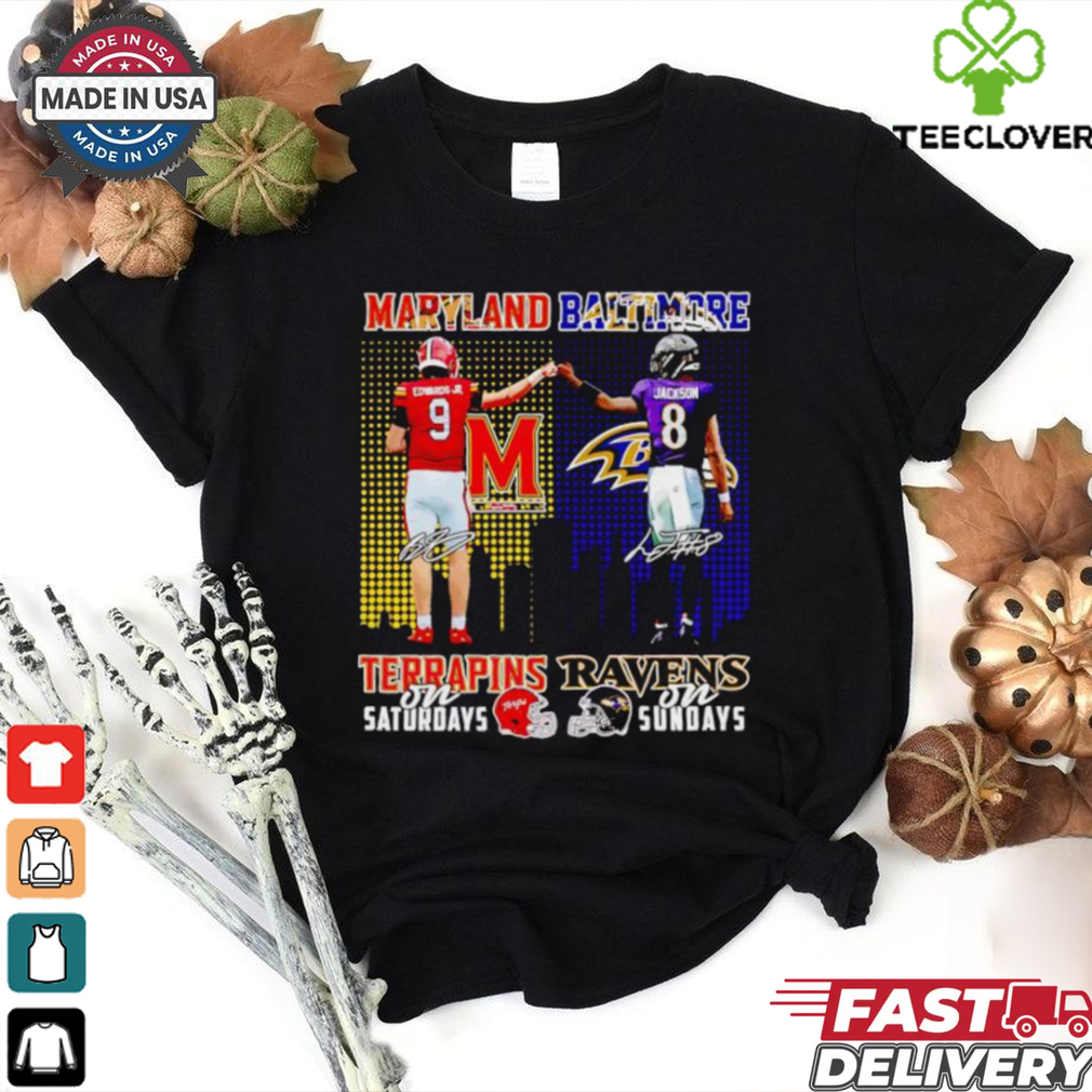 Maryland Terrapins on Saturdays and Baltimore Ravens on Sundays Edwards Jr and Jackson signatures shirt Maryland Terrapins on Saturdays and Baltimore Ravens on Sundays Edwards Jr and Jackson signatures shirt