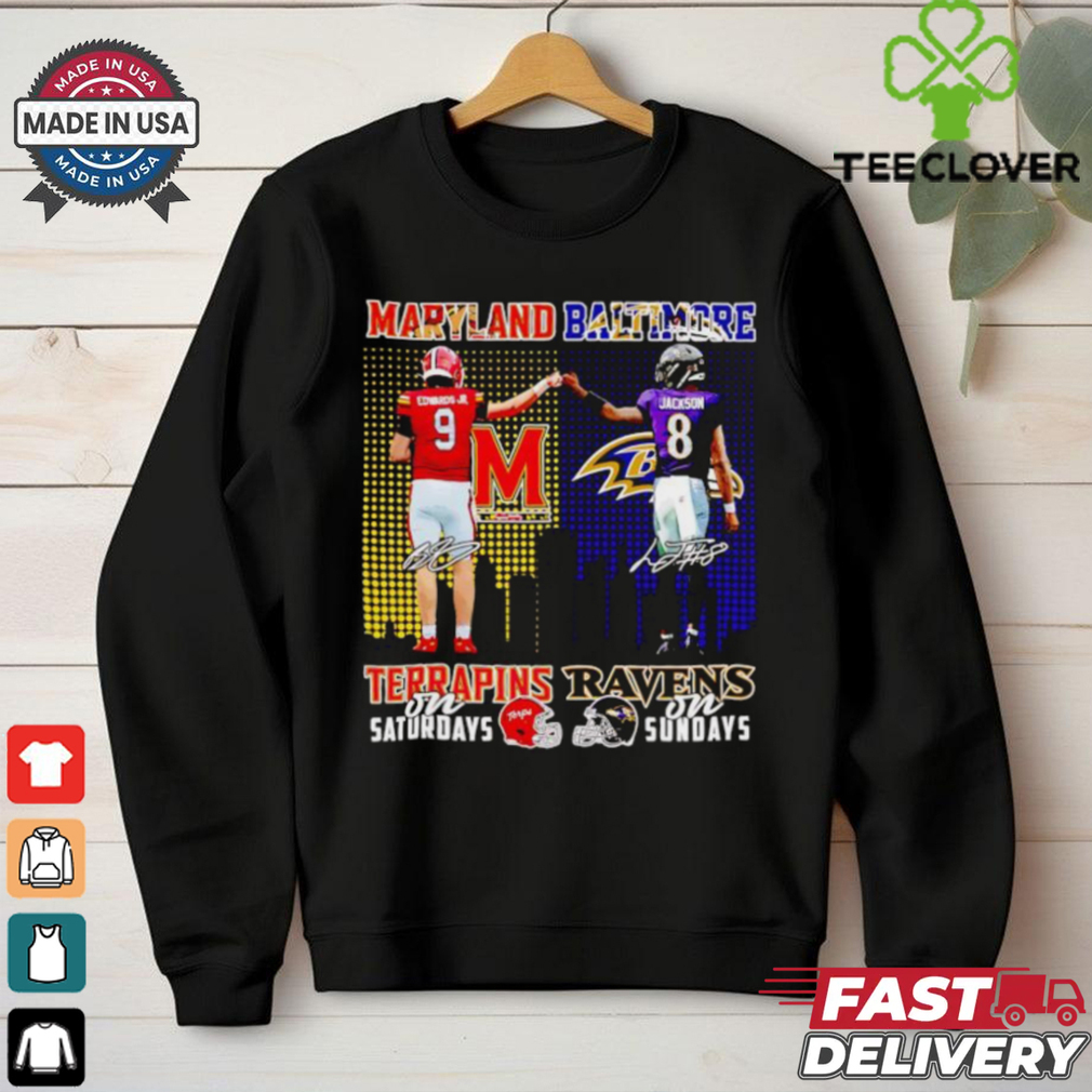 Maryland Terrapins on Saturdays and Baltimore Ravens on Sundays Edwards Jr and Jackson signatures shirt Maryland Terrapins on Saturdays and Baltimore Ravens on Sundays Edwards Jr and Jackson signatures shirt