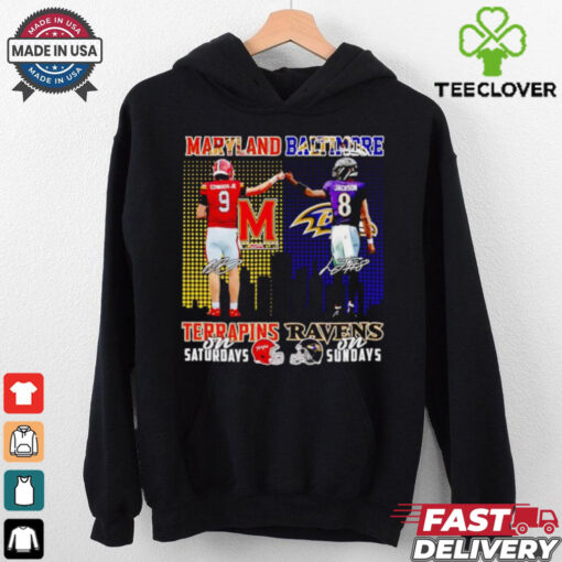 Maryland Terrapins on Saturdays and Baltimore Ravens on Sundays Edwards Jr and Jackson signatures shirt