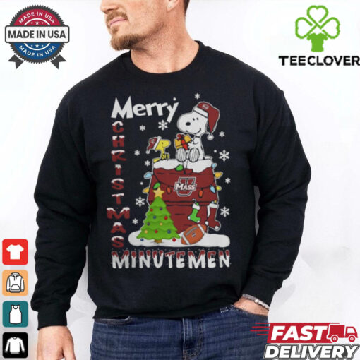 Massachusetts Minutemen Snoopy And Woodstock Merry Christmas Shirt