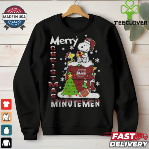 Massachusetts Minutemen Snoopy And Woodstock Merry Christmas Shirt