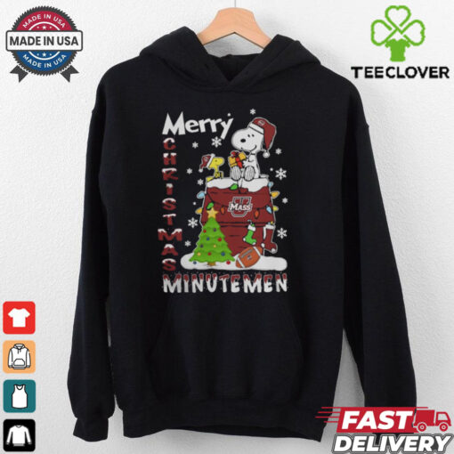 Massachusetts Minutemen Snoopy And Woodstock Merry Christmas Shirt