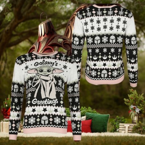 Master Yoda Galaxy’s Greetings Snowflake Pattern Holiday Ugly Christmas Sweater