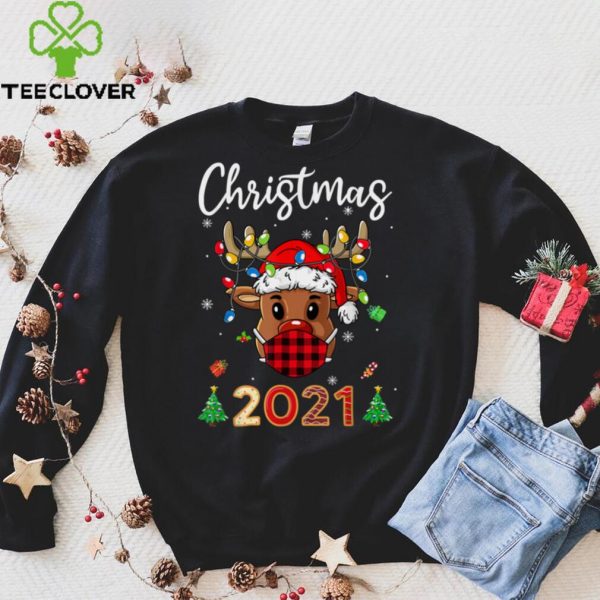 Matching Family Christmas 2021 Plaid Mask Rudolph Reindeer T Shirt 4