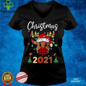 Matching Family Christmas 2021 Plaid Mask Rudolph Reindeer T Shirt 4