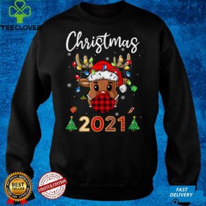 Matching Family Christmas 2021 Plaid Mask Rudolph Reindeer T Shirt 4