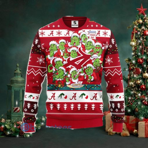 Men And Women Christmas Gift NCAA Alabama Crimson Tide Cute 12 Grinch Face Xmas Day 3D Ugly Christmas Sweater