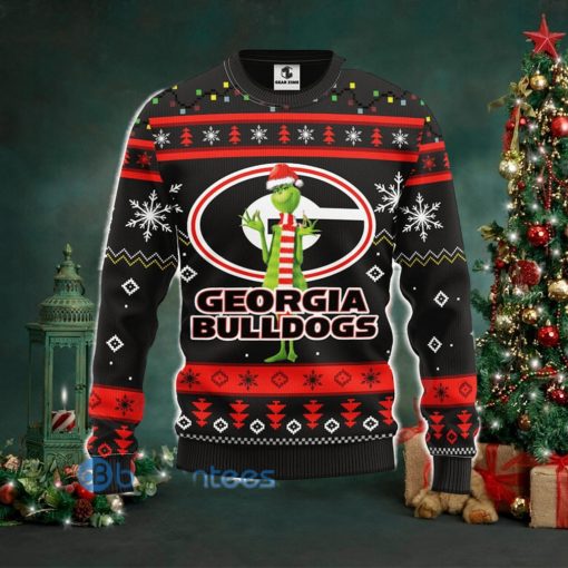 Men And Women Christmas Gift NCAA Georgia Bulldogs Logo With Funny Grinch 3D Ugly Christmas Sweater For Fans