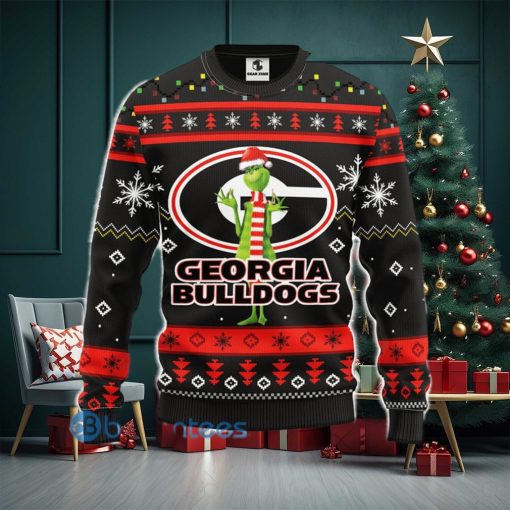 Men And Women Christmas Gift NCAA Georgia Bulldogs Logo With Funny Grinch 3D Ugly Christmas Sweater For Fans
