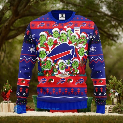 Men And Women Christmas Gift NFL Buffalo Bills Cute 12 Grinch Face Xmas Day 3D Ugly Christmas Sweater
