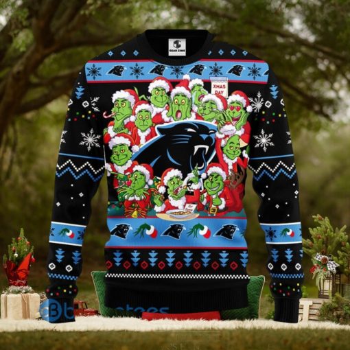 Men And Women Christmas Gift NFL Carolina Panthers Cute 12 Grinch Face Xmas Day 3D Ugly Christmas Sweater