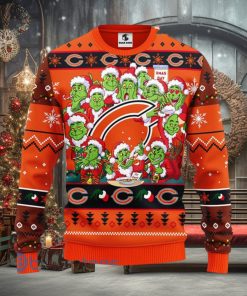 Men And Women Christmas Gift NFL Chicago Bears Cute 12 Grinch Face Xmas Day 3D Ugly Christmas Sweater