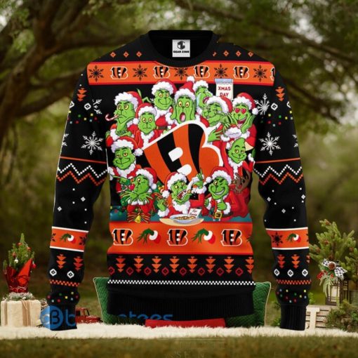 Men And Women Christmas Gift NFL Cincinnati Bengals Cute 12 Grinch Face Xmas Day 3D Ugly Christmas Sweater