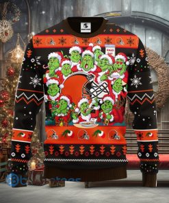 Men And Women Christmas Gift NFL Cleveland Browns Cute 12 Grinch Face Xmas Day 3D Ugly Christmas Sweater