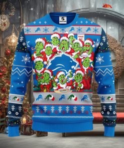 Men And Women Christmas Gift NFL Detroit Lions Cute 12 Grinch Face Xmas Day 3D Ugly Christmas Sweater