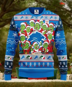 Men And Women Christmas Gift NFL Detroit Lions Cute 12 Grinch Face Xmas Day 3D Ugly Christmas Sweater
