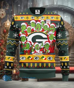 Men And Women Christmas Gift NFL Green Bay Packers Cute 12 Grinch Face Xmas Day 3D Ugly Christmas Sweater
