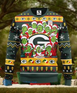 Men And Women Christmas Gift NFL Green Bay Packers Cute 12 Grinch Face Xmas Day 3D Ugly Christmas Sweater