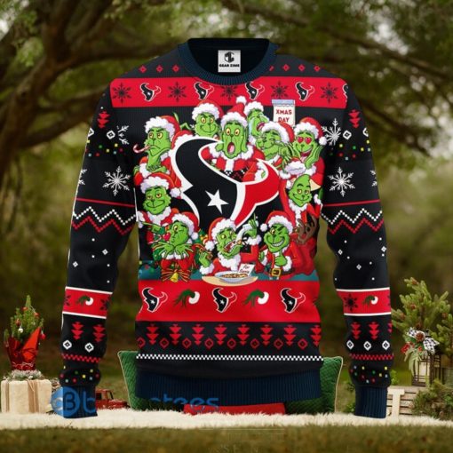 Men And Women Christmas Gift NFL Houston Texans Cute 12 Grinch Face Xmas Day 3D Ugly Christmas Sweater