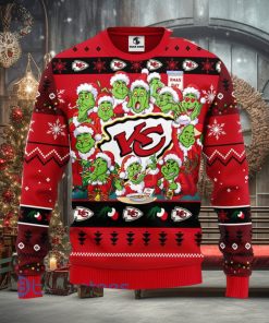 Men And Women Christmas Gift NFL Kansas City Chiefs Cute 12 Grinch Face Xmas Day 3D Ugly Christmas Sweater