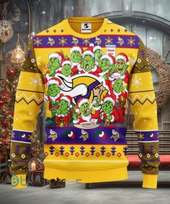 Men And Women Christmas Gift NFL Minnesota Vikings Cute 12 Grinch Face Xmas Day 3D Ugly Christmas Sweater