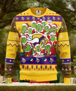 Men And Women Christmas Gift NFL Minnesota Vikings Cute 12 Grinch Face Xmas Day 3D Ugly Christmas Sweater