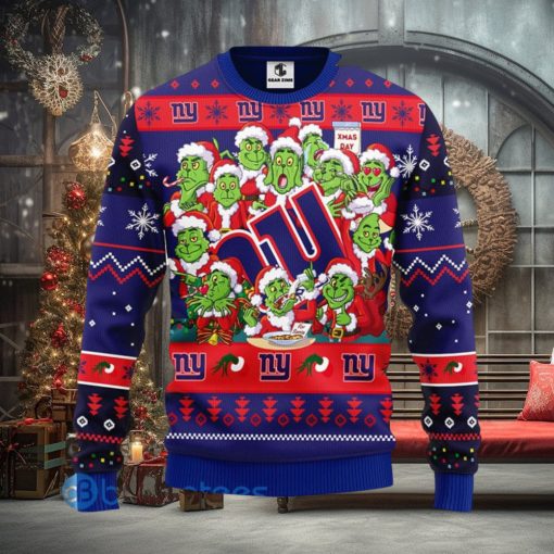 Men And Women Christmas Gift NFL New York Giants Cute 12 Grinch Face Xmas Day 3D Ugly Christmas Sweater
