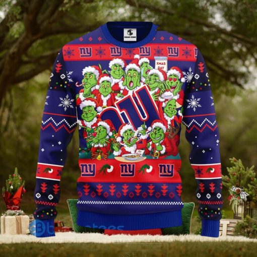 Men And Women Christmas Gift NFL New York Giants Cute 12 Grinch Face Xmas Day 3D Ugly Christmas Sweater