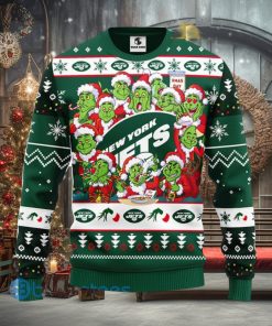 Men And Women Christmas Gift NFL New York Jets Cute 12 Grinch Face Xmas Day 3D Ugly Christmas Sweater