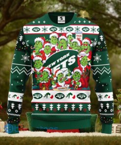 Men And Women Christmas Gift NFL New York Jets Cute 12 Grinch Face Xmas Day 3D Ugly Christmas Sweater