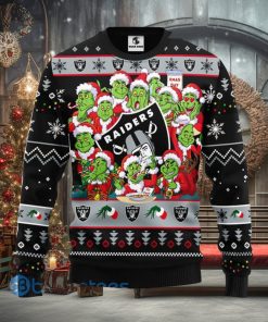 Men And Women Christmas Gift NFL Oakland Raiders Cute 12 Grinch Face Xmas Day 3D Ugly Christmas Sweater