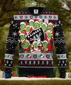 Men And Women Christmas Gift NFL Oakland Raiders Cute 12 Grinch Face Xmas Day 3D Ugly Christmas Sweater