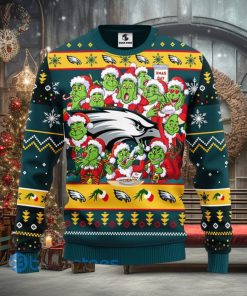 Men And Women Christmas Gift NFL Philadelphia Eagles Cute 12 Grinch Face Xmas Day 3D Ugly Christmas Sweater