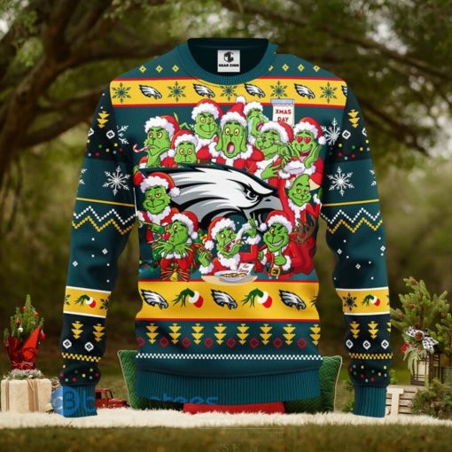 Men And Women Christmas Gift NFL Philadelphia Eagles Cute 12 Grinch Face Xmas Day 3D Ugly Christmas Sweater